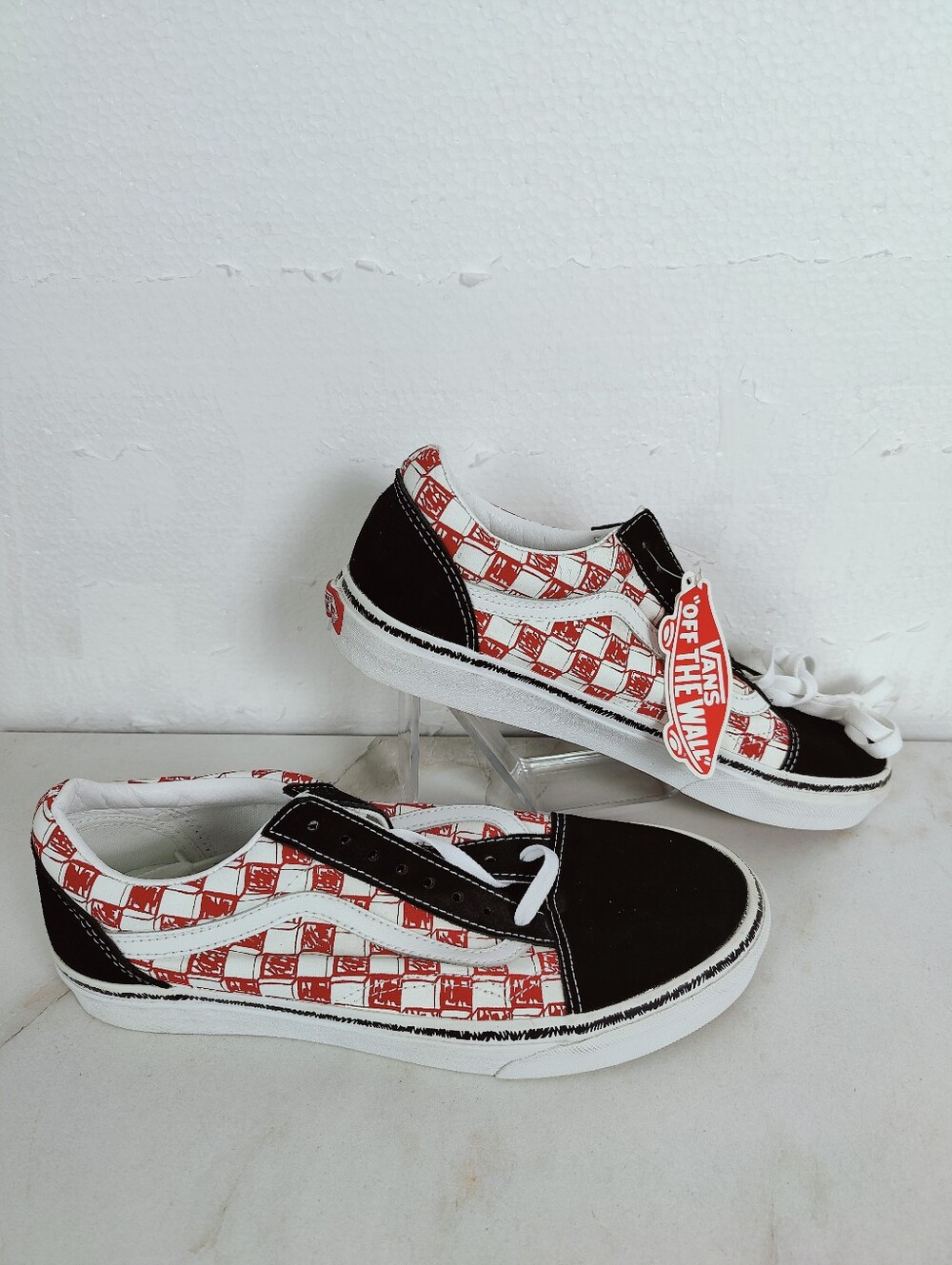 NWT Vans Men's Old Skool Sketch Checkerboard Black Red, Sz 10